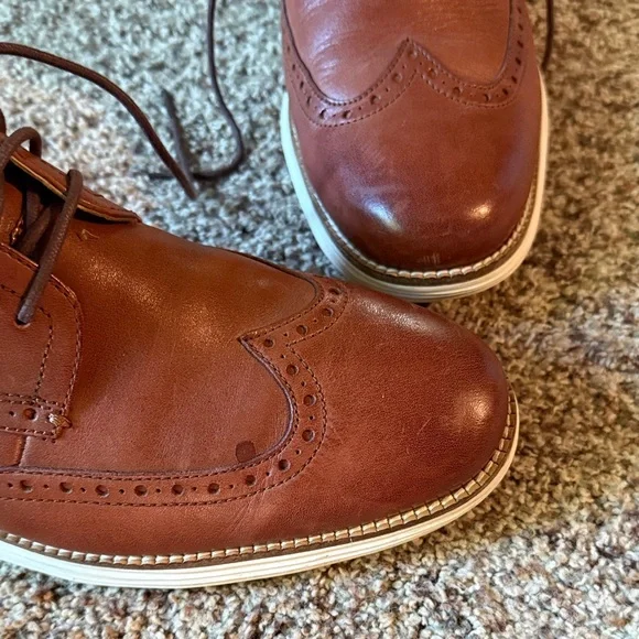 Men's Cole Haan Grand.OS Brown Leather Wingtip Shoes — Sz 10-1/2 - Picture 3 of 6